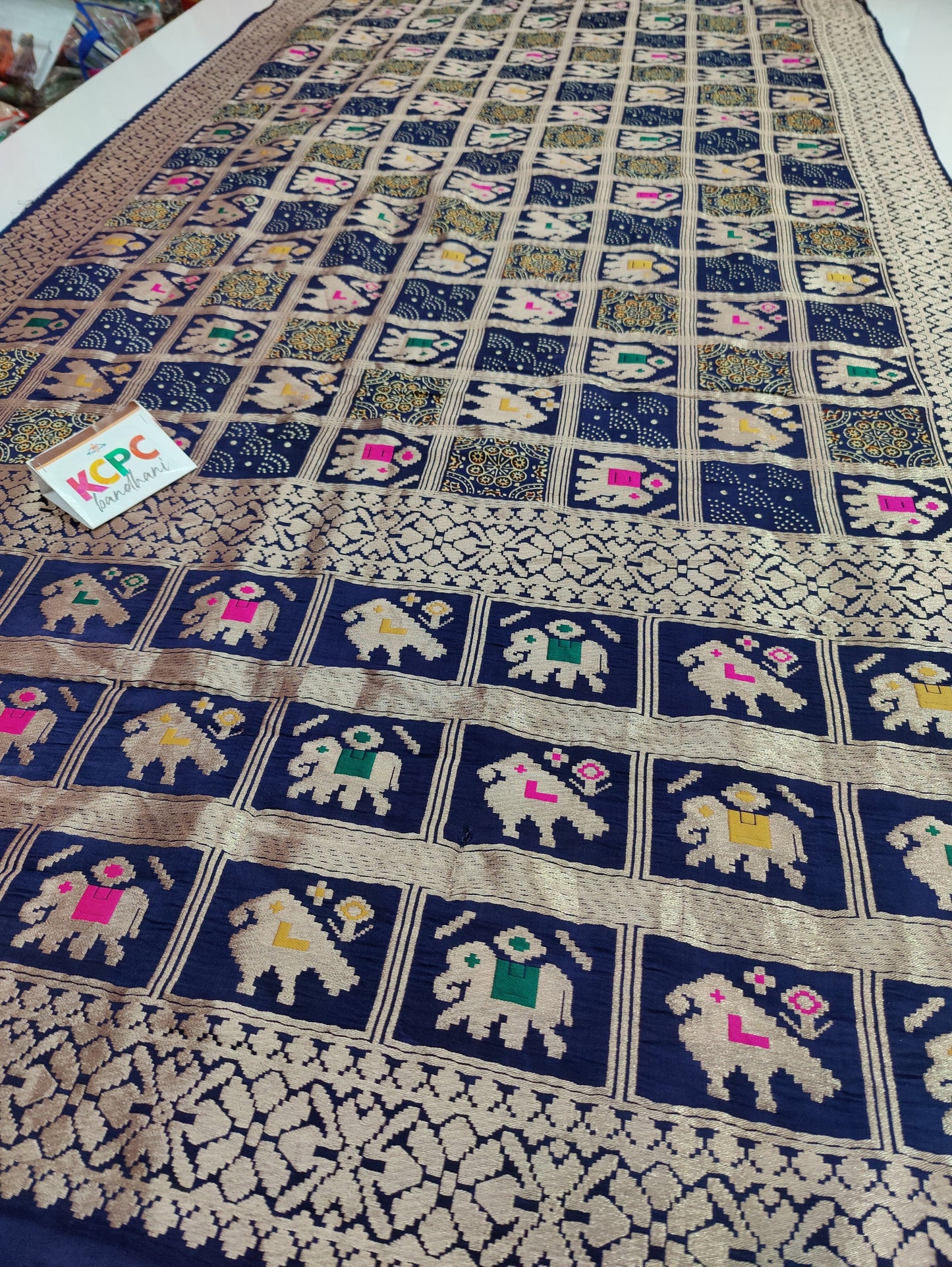 Pure Gaji Silk Ajrakh Bandhani, Patola Zari Weaving Saree with Blouse