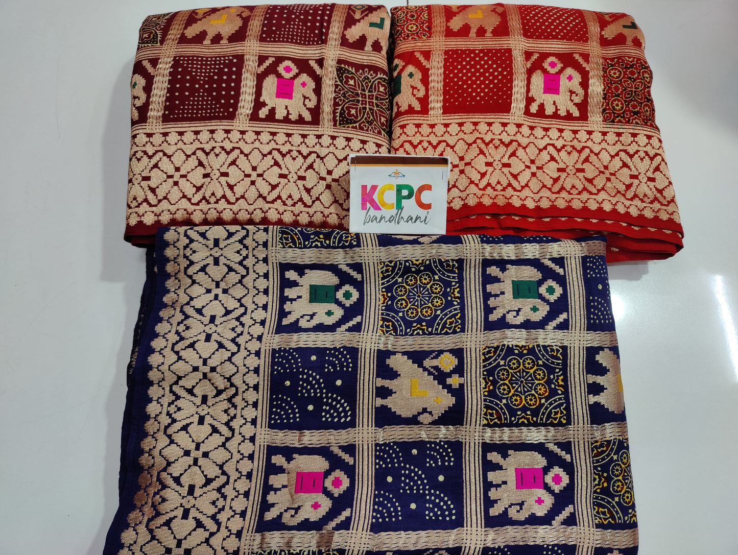 Pure Gaji Silk Ajrakh Bandhani, Patola Zari Weaving Saree with Blouse