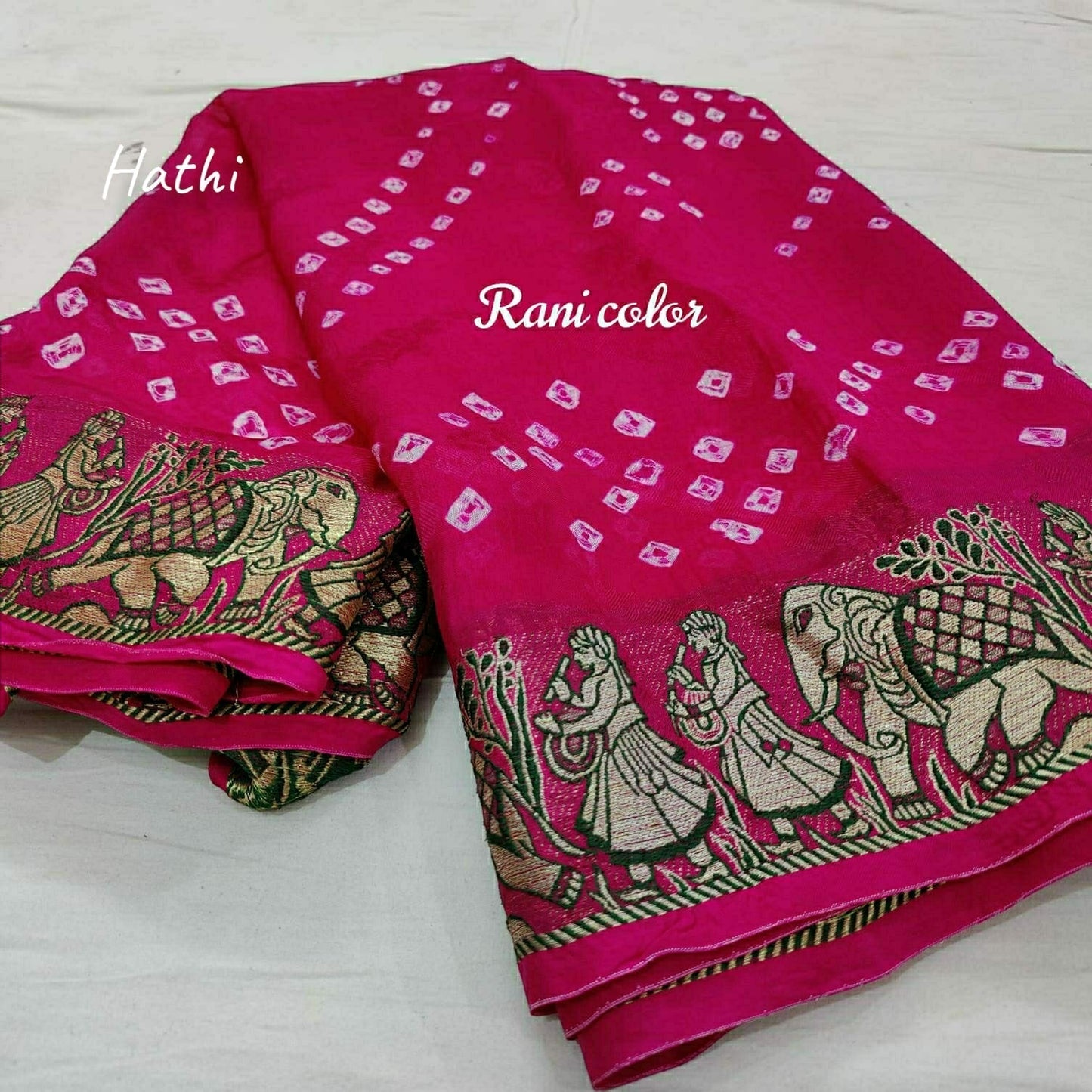 Hathi : Viscos Silk Bandhani Saree