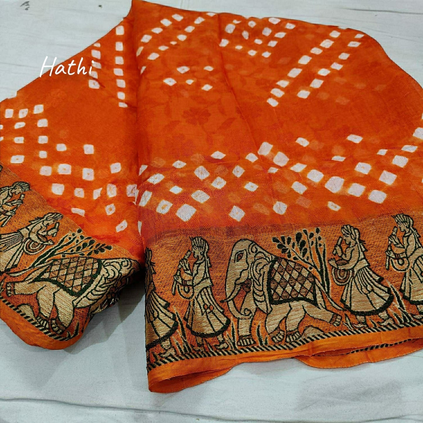 Hathi : Viscos Silk Bandhani Saree