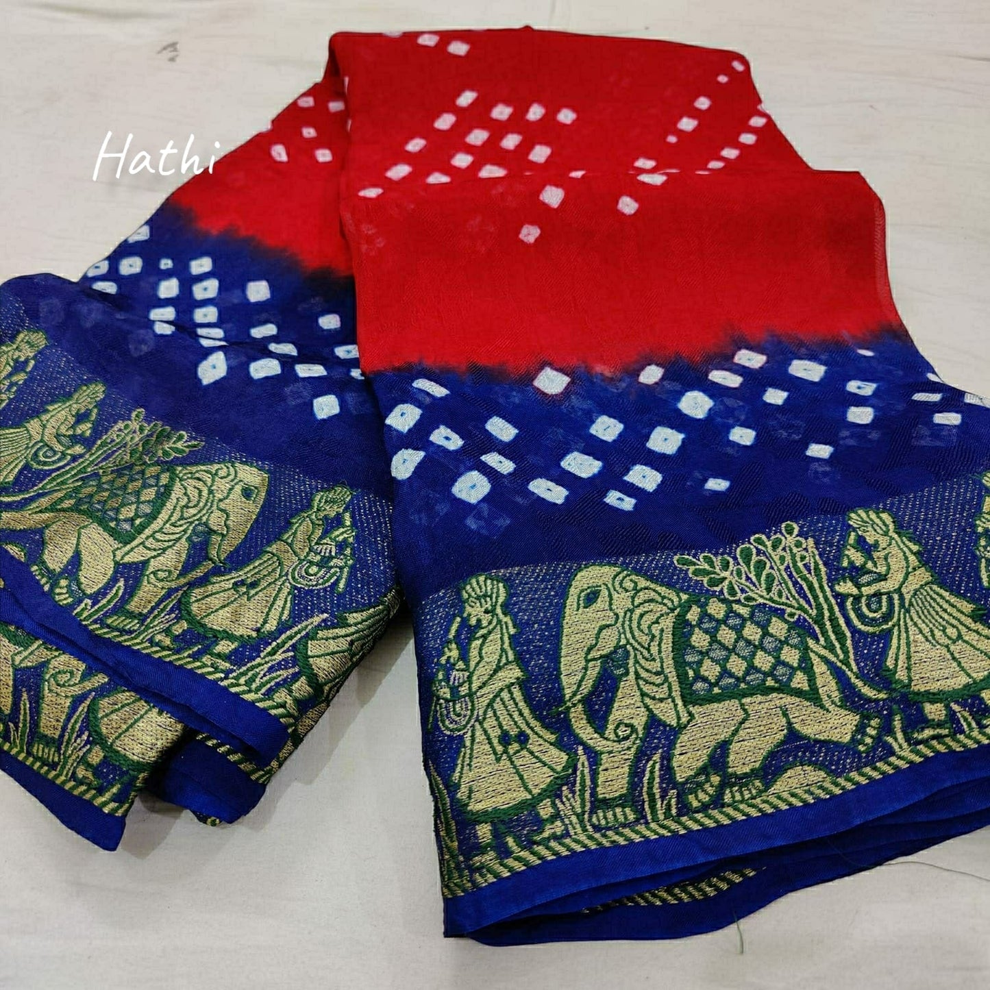 Hathi : Viscos Silk Bandhani Saree