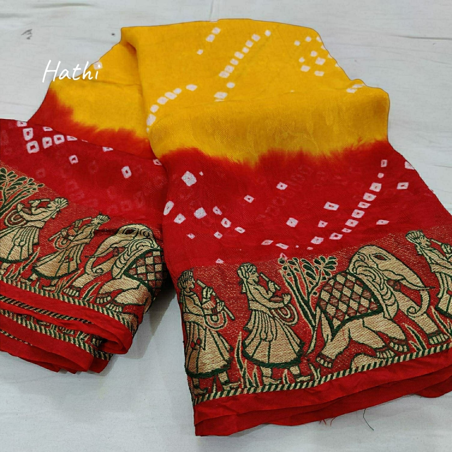 Hathi : Viscos Silk Bandhani Saree