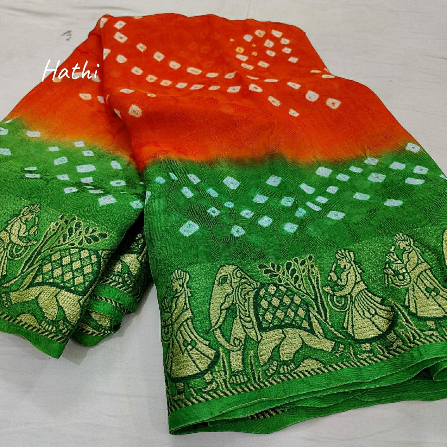 Hathi : Viscos Silk Bandhani Saree