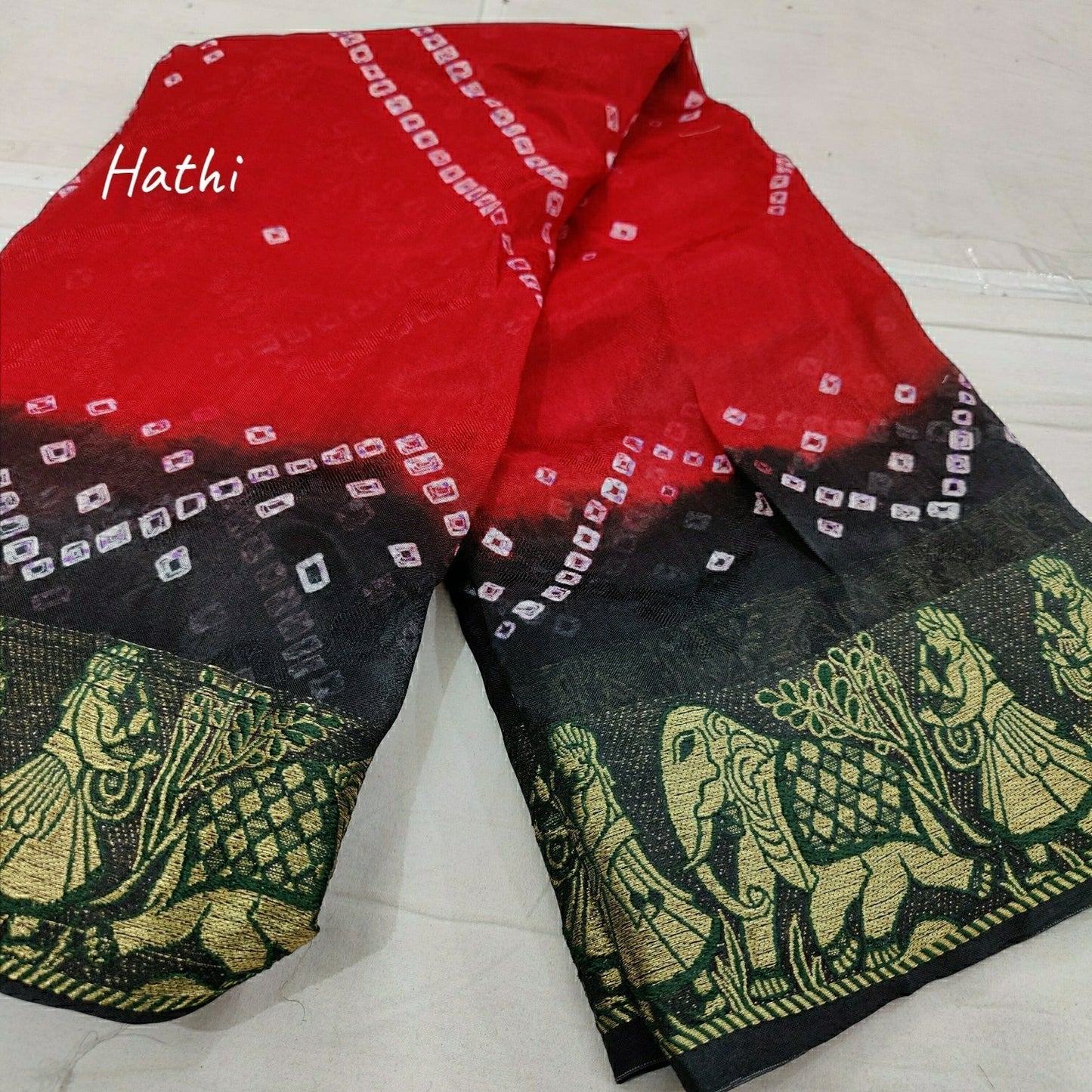 Hathi : Viscos Silk Bandhani Saree