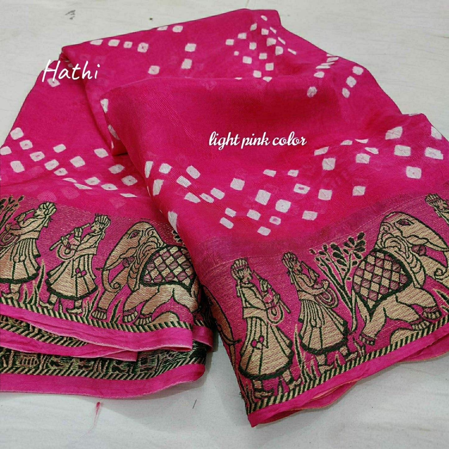 Hathi : Viscos Silk Bandhani Saree