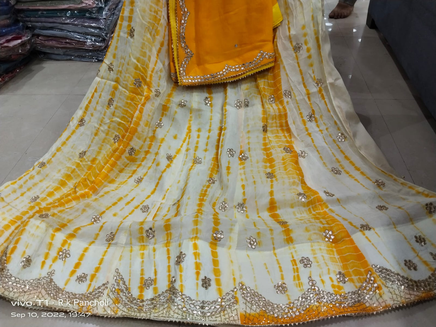 New Marble Design Pure Uppda Silk Cutdana Handwork Langha & Chinon Duptta Nr Kml Yallow Lehenga