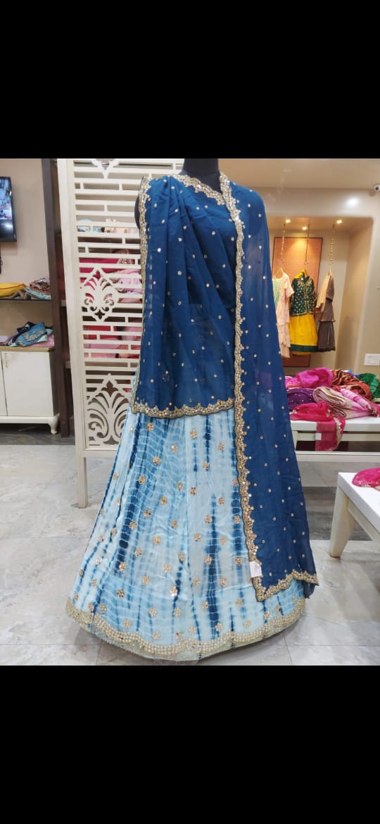 New Marble Design Pure Uppda Silk Cutdana Handwork Langha & Chinon Duptta Nr Kml Blue Sky Blue