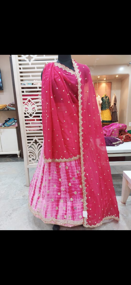 New Marble Design Pure Uppda Silk Cutdana Handwork Langha & Chinon Duptta Nr Kml Pink Rani Lehenga