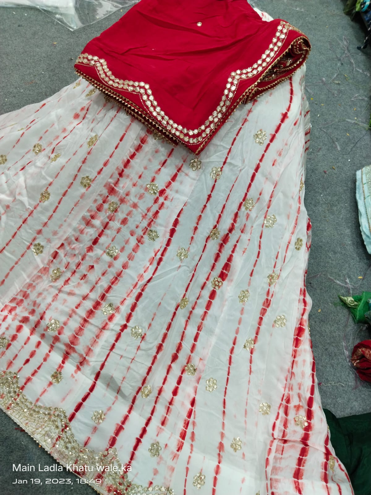 New Marble Design Pure Uppda Silk Cutdana Handwork Langha & Chinon Duptta Nr Kml White Red Lehenga