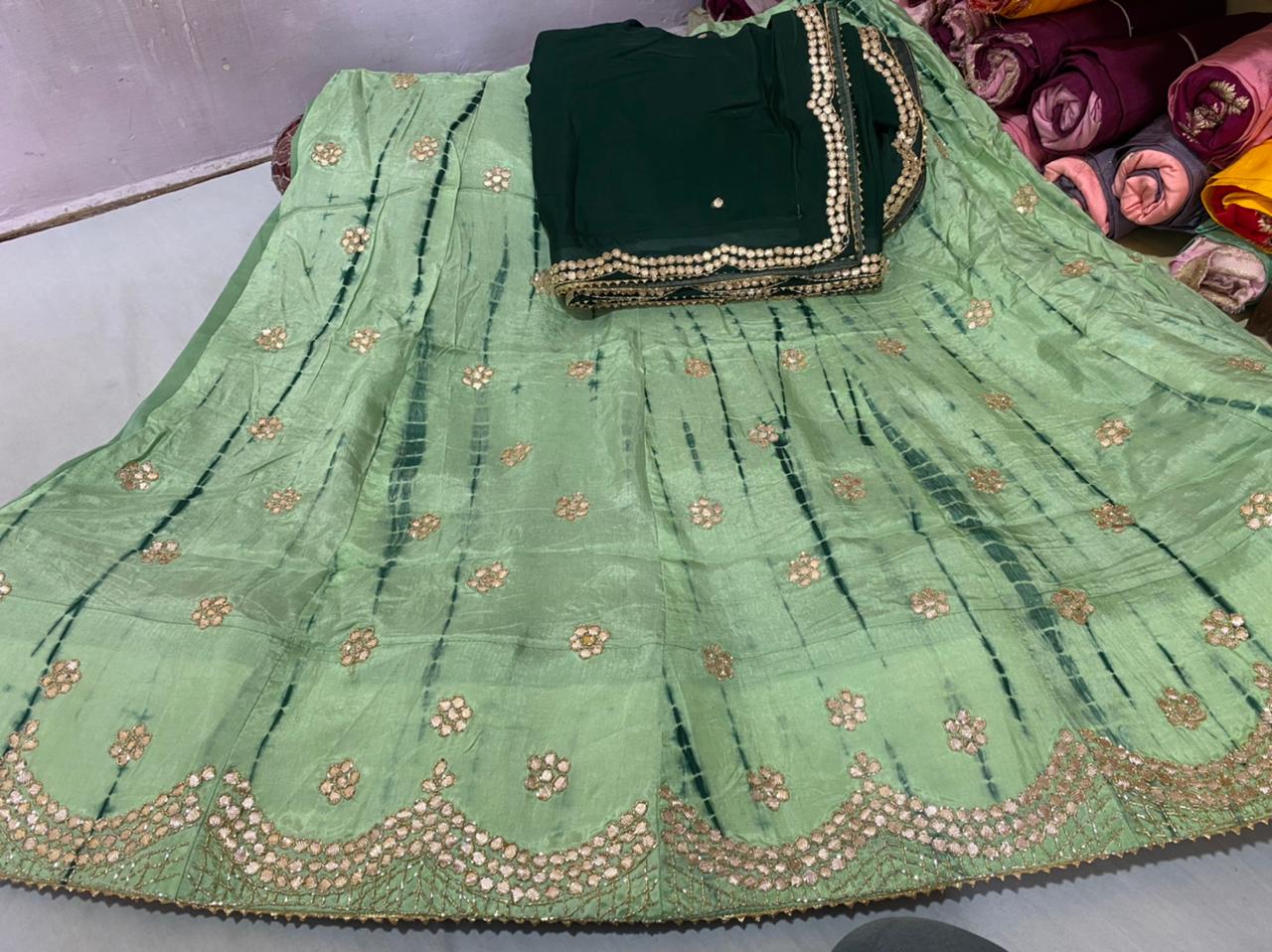 New Marble Design Pure Uppda Silk Cutdana Handwork Langha & Chinon Duptta Nr Kml Pista Lehenga