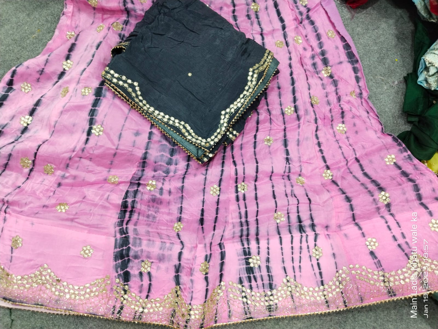 New Marble Design Pure Uppda Silk Cutdana Handwork Langha & Chinon Duptta Nr Kml Pink Green Lehenga