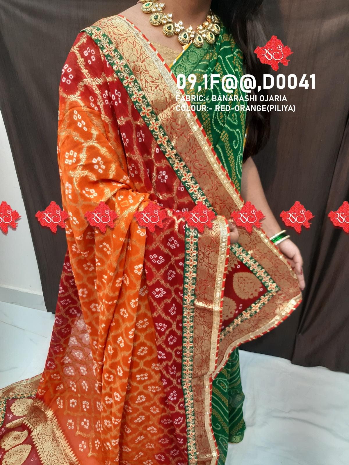Banarashi Ojaria Chunri Piliya Dupatta Or Kc Red Orange Piliya
