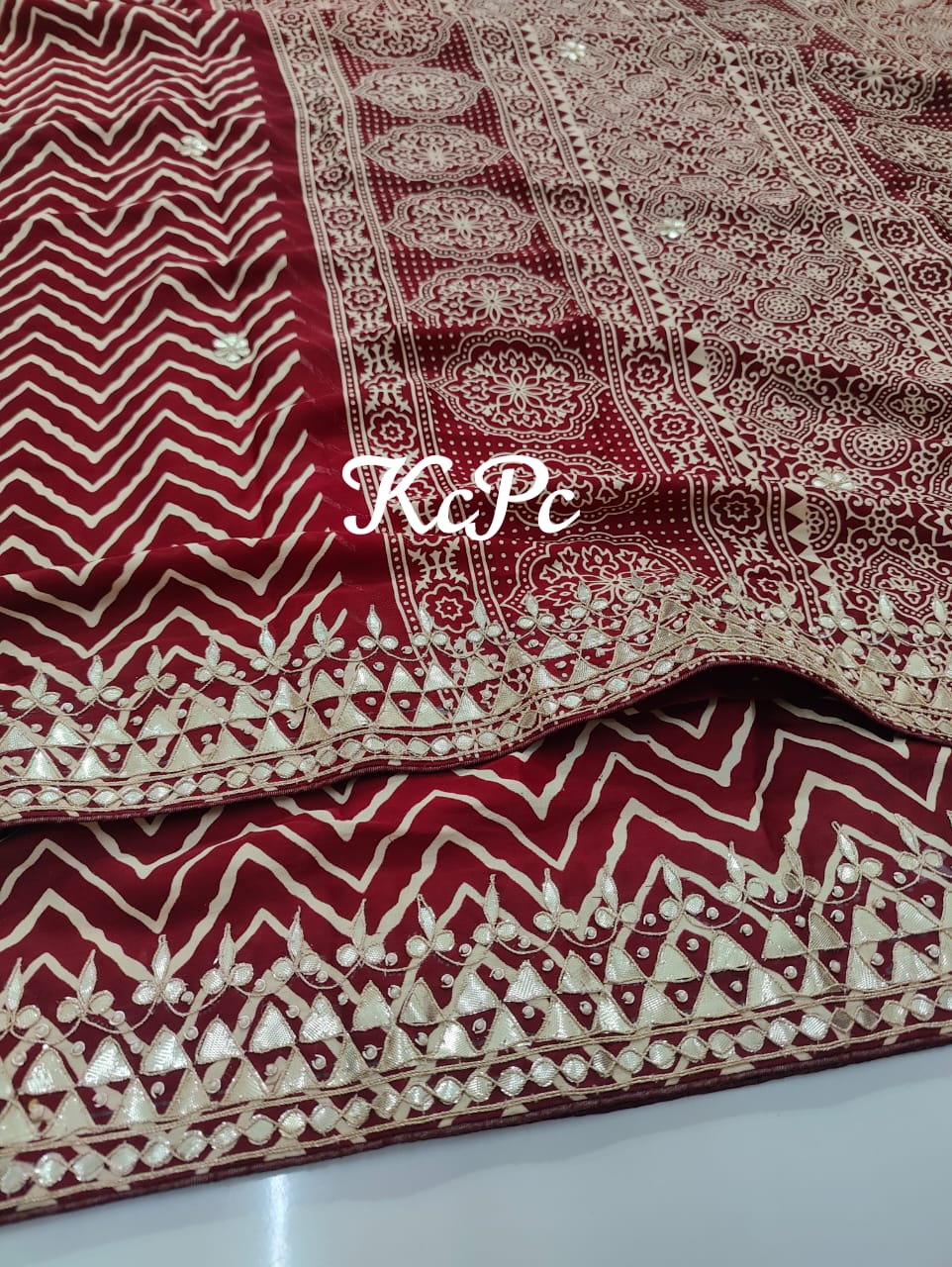 Gaji Silk Ajrakh Style Original Gotapatti Work Partywear Saree Kcpc Nr