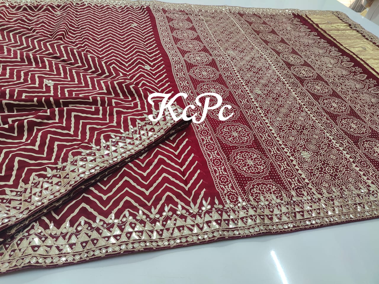 Gaji Silk Ajrakh Style Original Gotapatti Work Partywear Saree Kcpc Nr