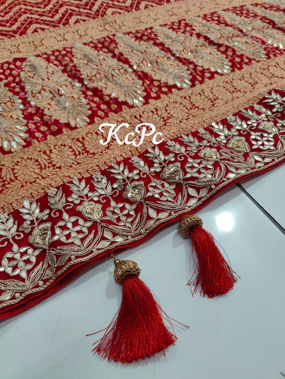 Pure Khaddi Georgette Upada Janglaw Bandhani Bridal Dupatta, KCPC,NR