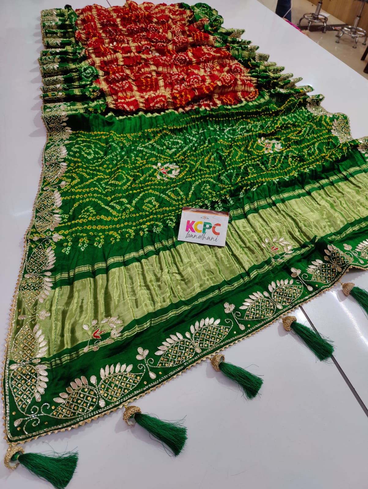 Pure Gaji Silk Bandhani Ghatchola Heavy Gotapatti Handwork Saree With Blouse Nr Kcpc