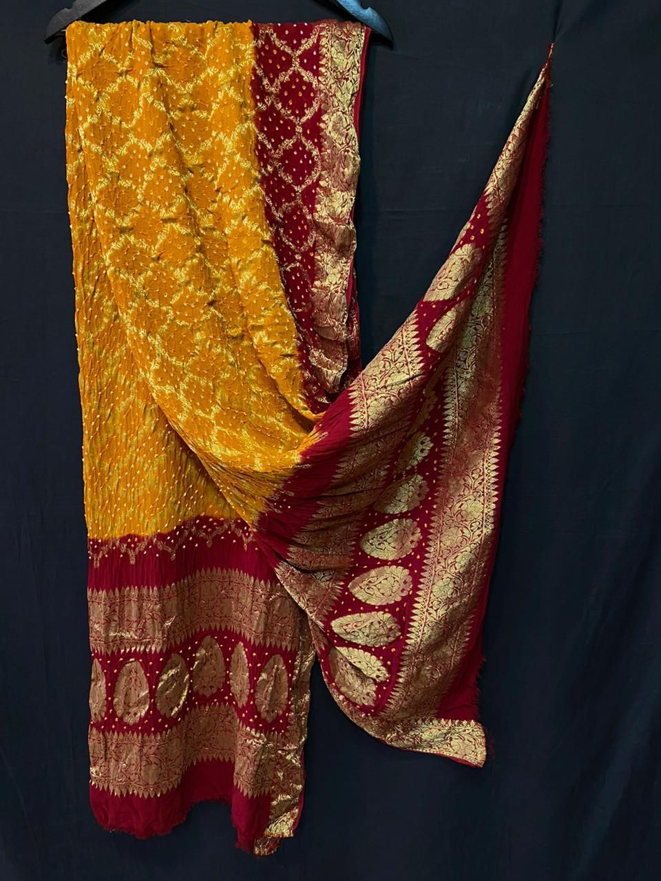 Georgette Double shaded cheks Bandhej Duptta , OR , KCPC