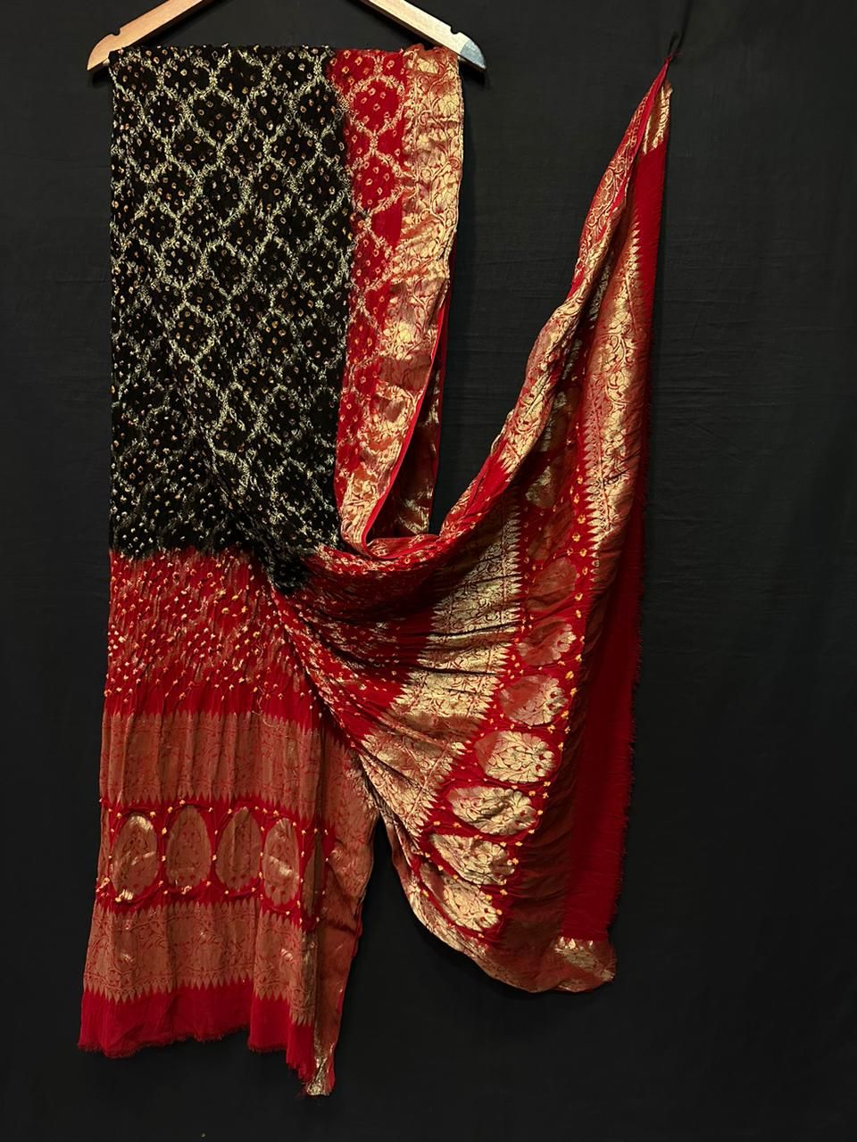 Georgette Double shaded cheks Bandhej Duptta , OR , KCPC