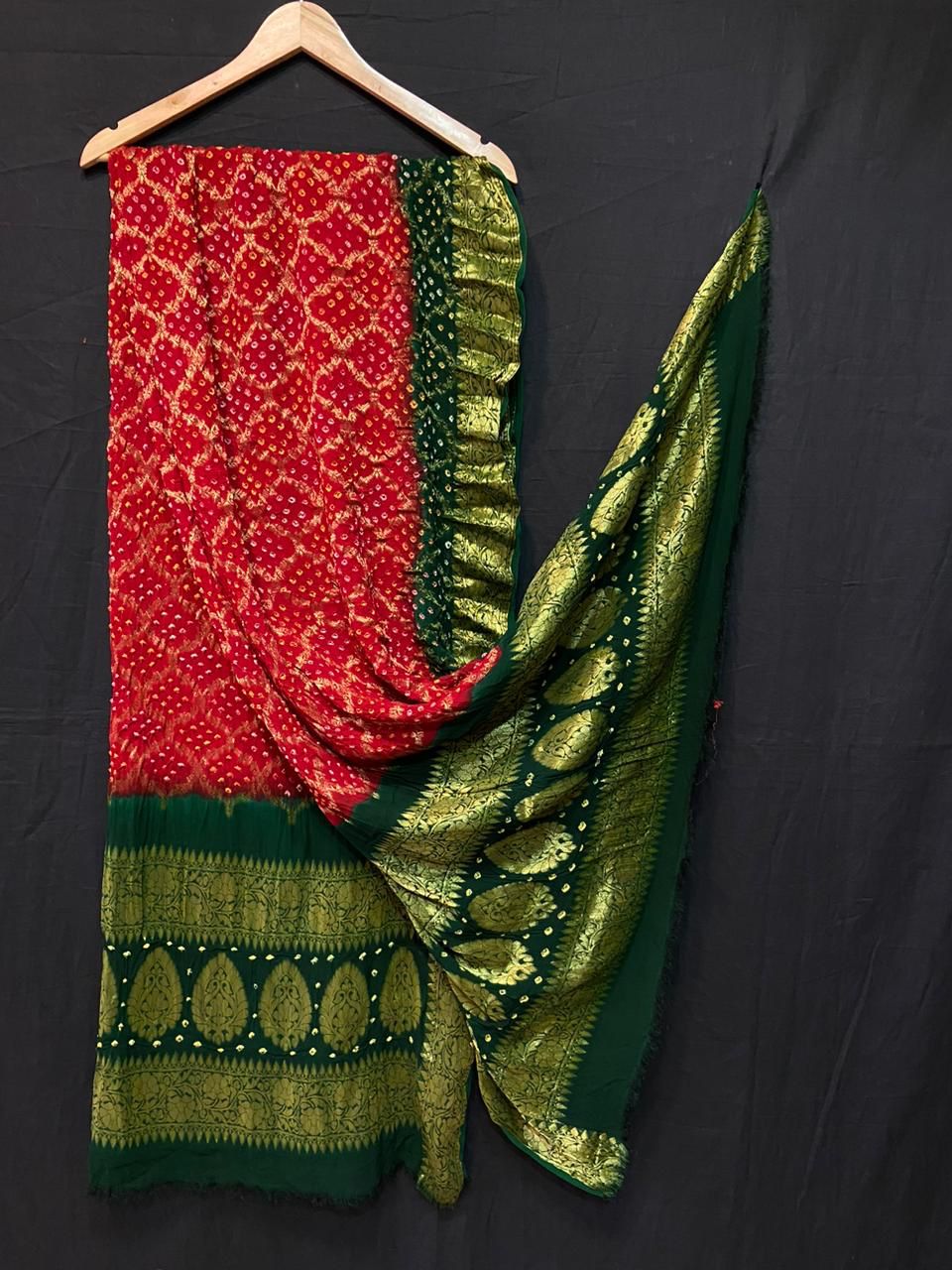 Georgette Double shaded cheks Bandhej Duptta , OR , KCPC