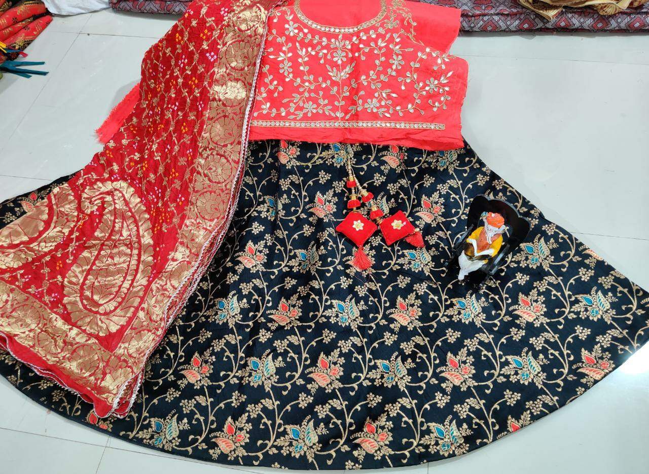 Banarasi Brocade silk Lahenga multi full Stiched with aster Lehanga in beautiful colours combination* - KcPc Bandhani