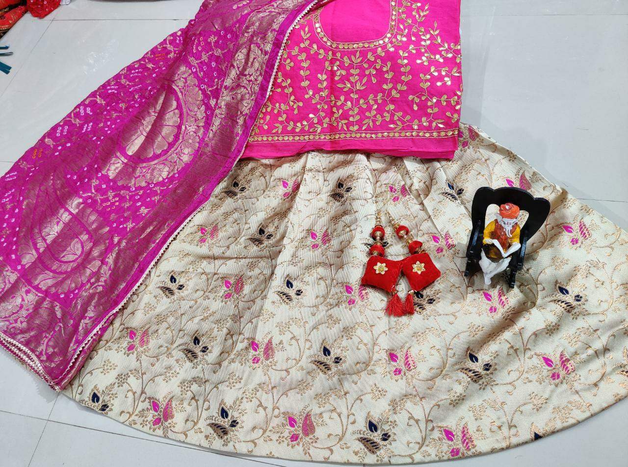 Banarasi Brocade silk Lahenga multi full Stiched with aster Lehanga in beautiful colours combination* - KcPc Bandhani