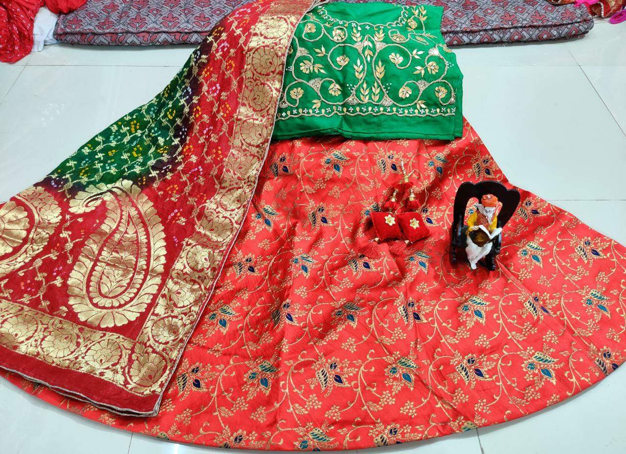 Banarasi Brocade silk Lahenga multi full Stiched with aster Lehanga in beautiful colours combination* - KcPc Bandhani