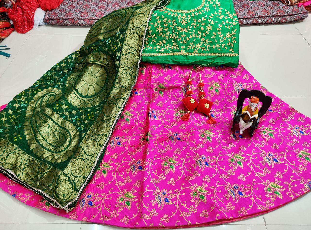 Banarasi Brocade silk Lahenga multi full Stiched with aster Lehanga in beautiful colours combination* - KcPc Bandhani