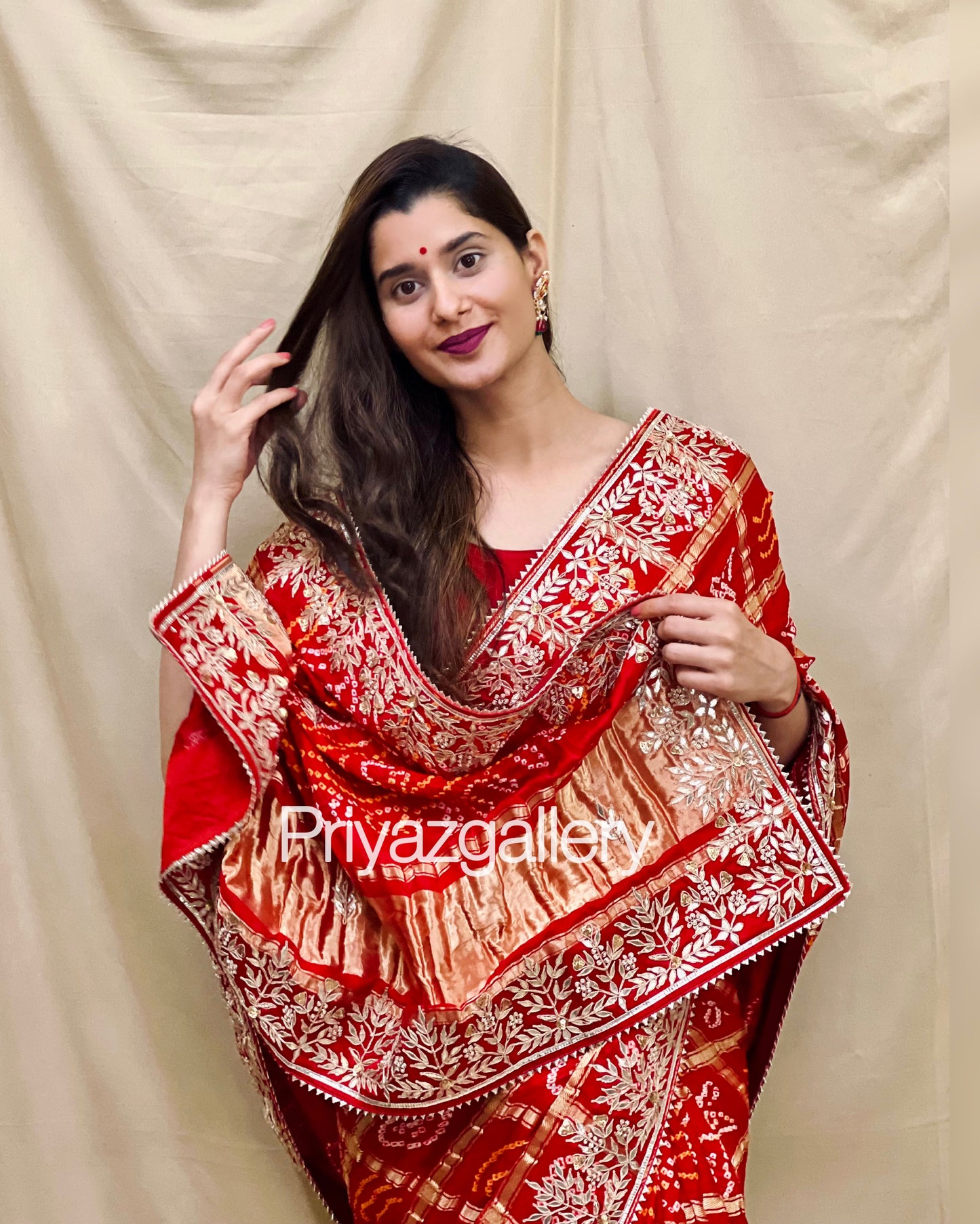 Pure Gaji Silk Bandhani Ghatchola Gotapatti Saree