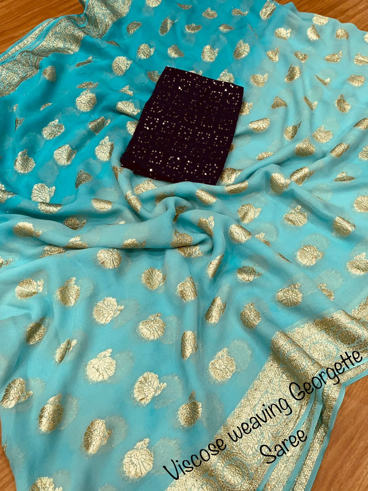 Soft Viscose weaving pure Georgette saree with zari self weaving