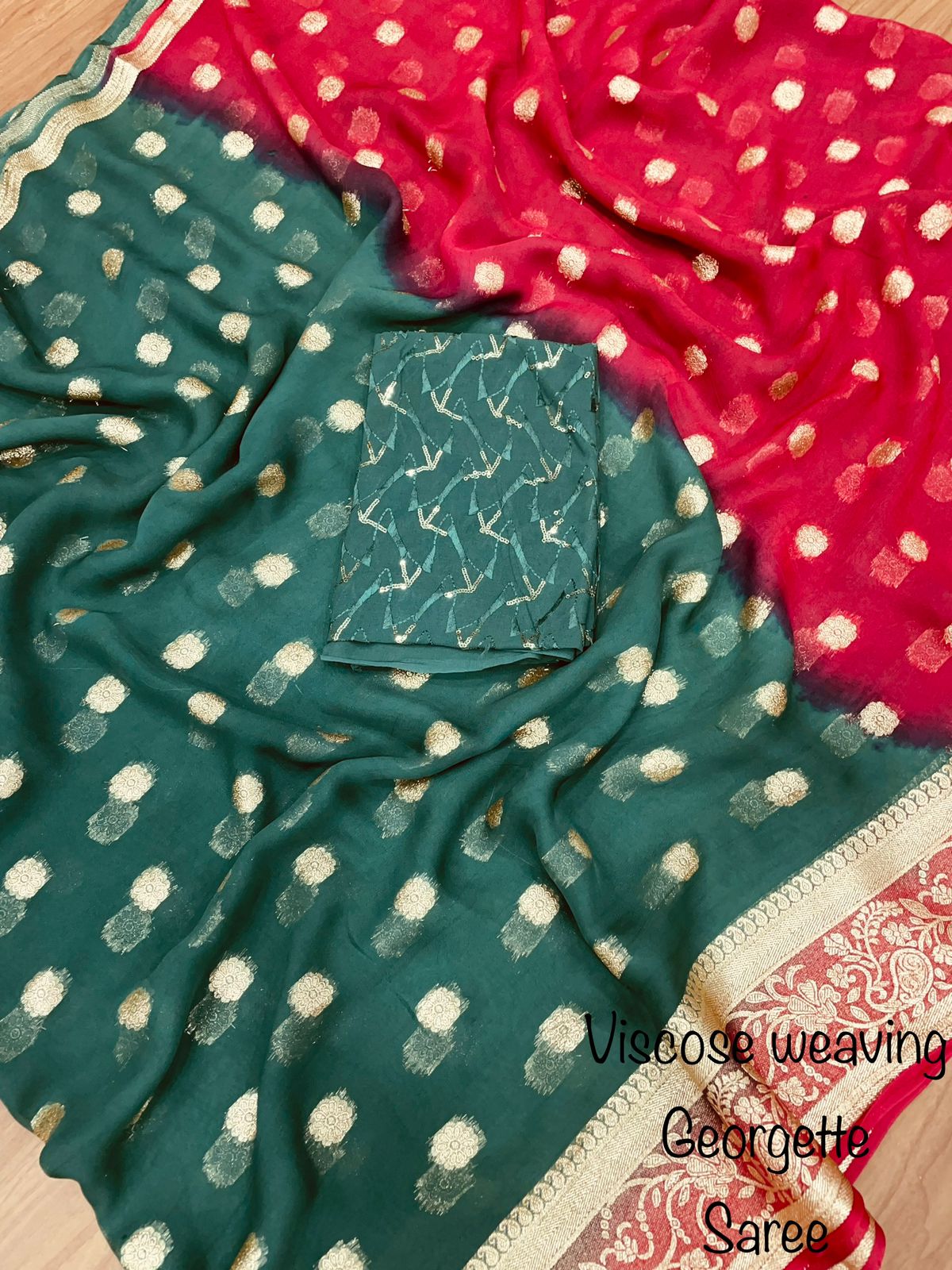Soft Viscose weaving pure Georgette saree with zari self weaving