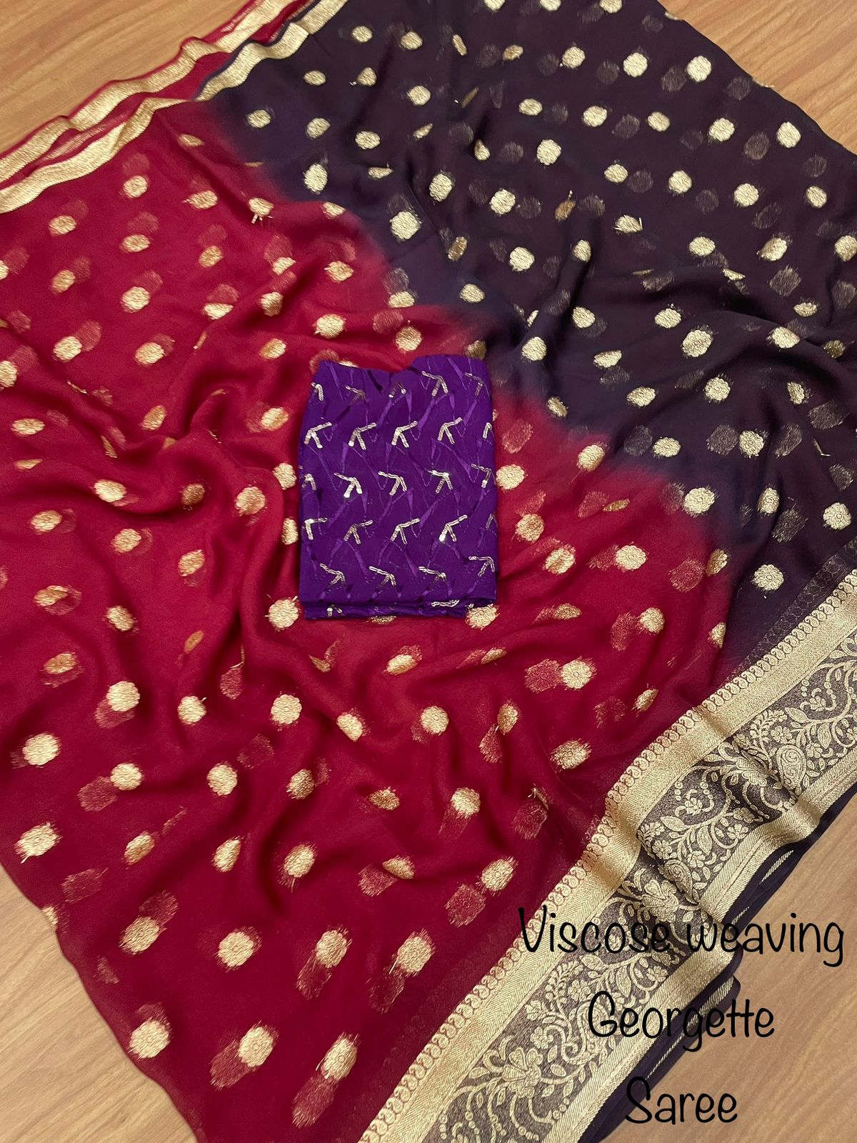 Soft Viscose weaving pure Georgette saree with zari self weaving
