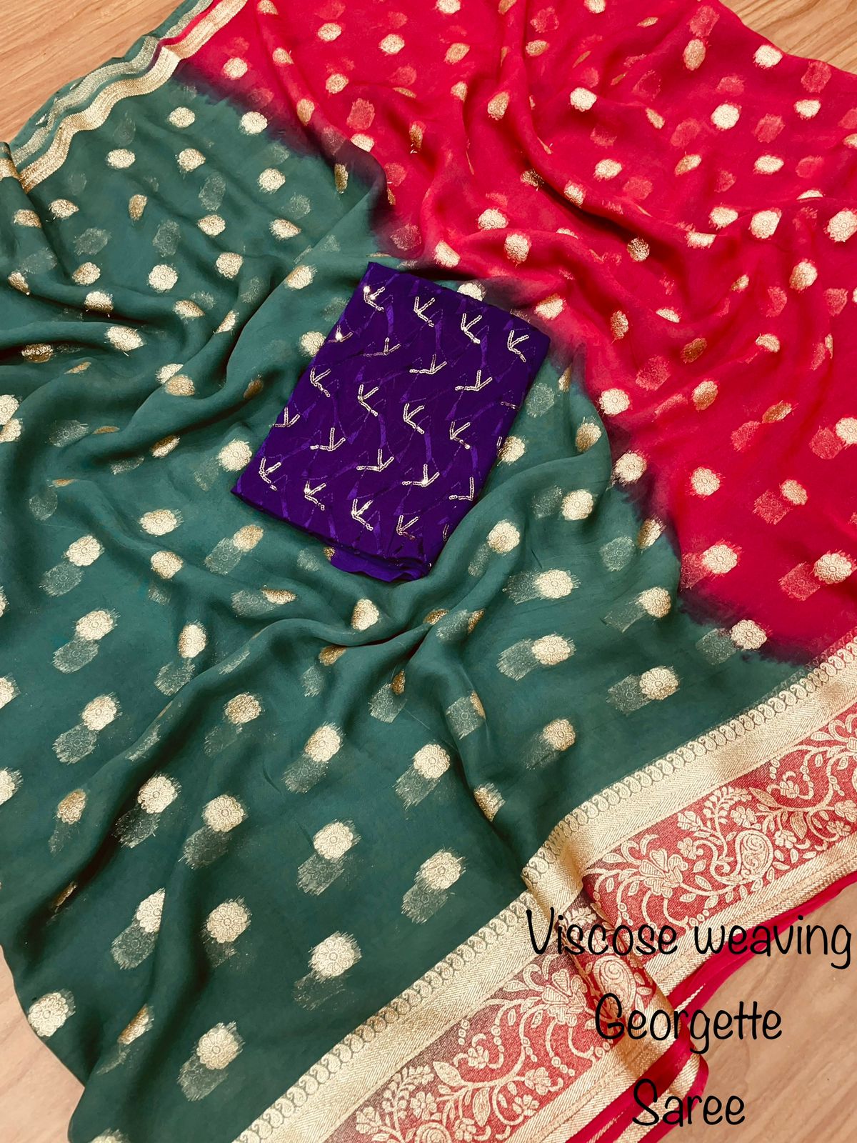 Soft Viscose weaving pure Georgette saree with zari self weaving