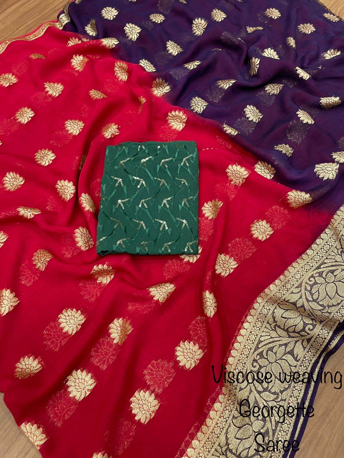 Soft Viscose weaving pure Georgette saree with zari self weaving