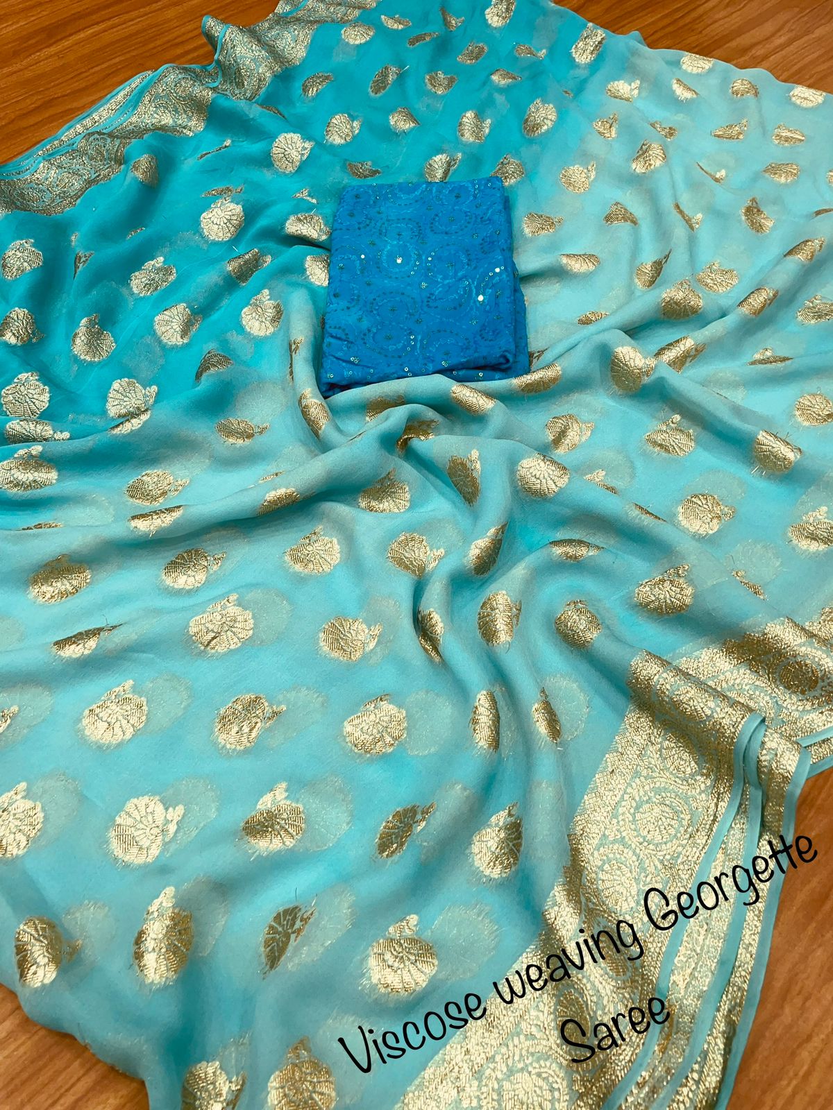 Soft Viscose weaving pure Georgette saree with zari self weaving