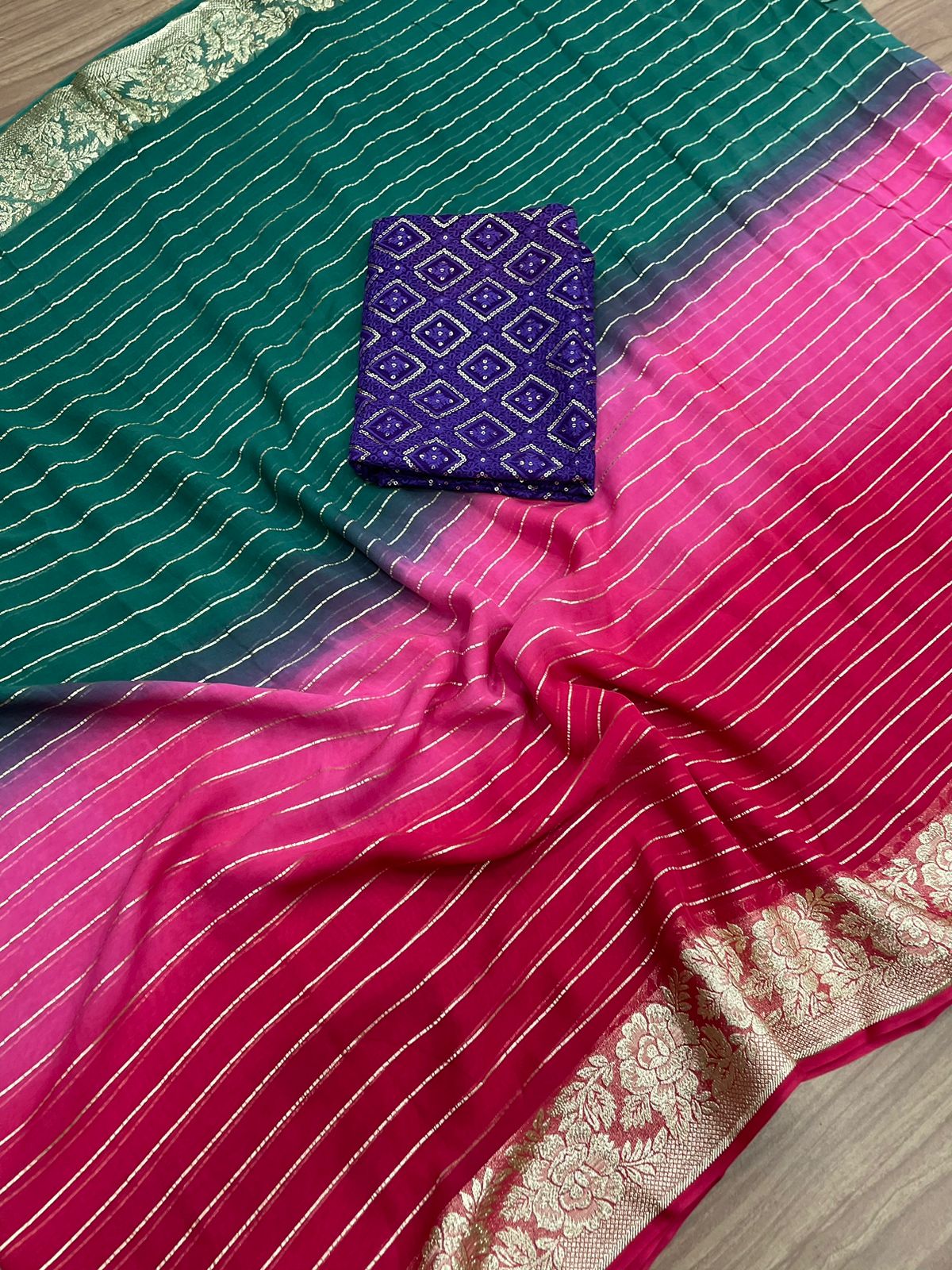 Soft Viscose weaving pure Georgette saree with zari self weaving