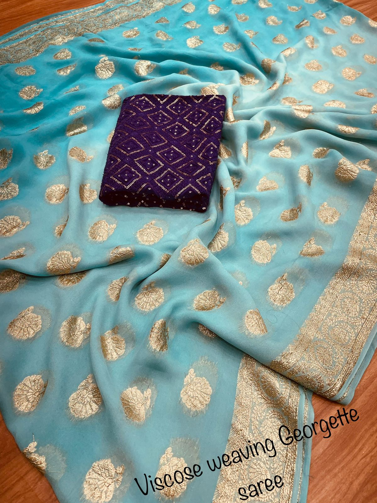 Soft Viscose weaving pure Georgette saree with zari self weaving