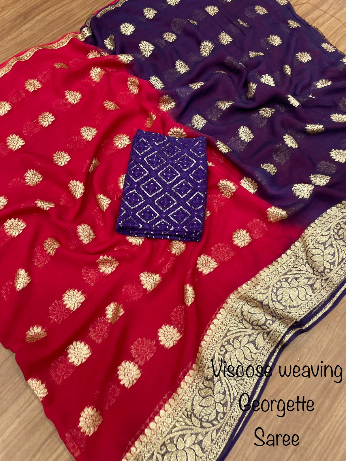 Soft Viscose weaving pure Georgette saree with zari self weaving