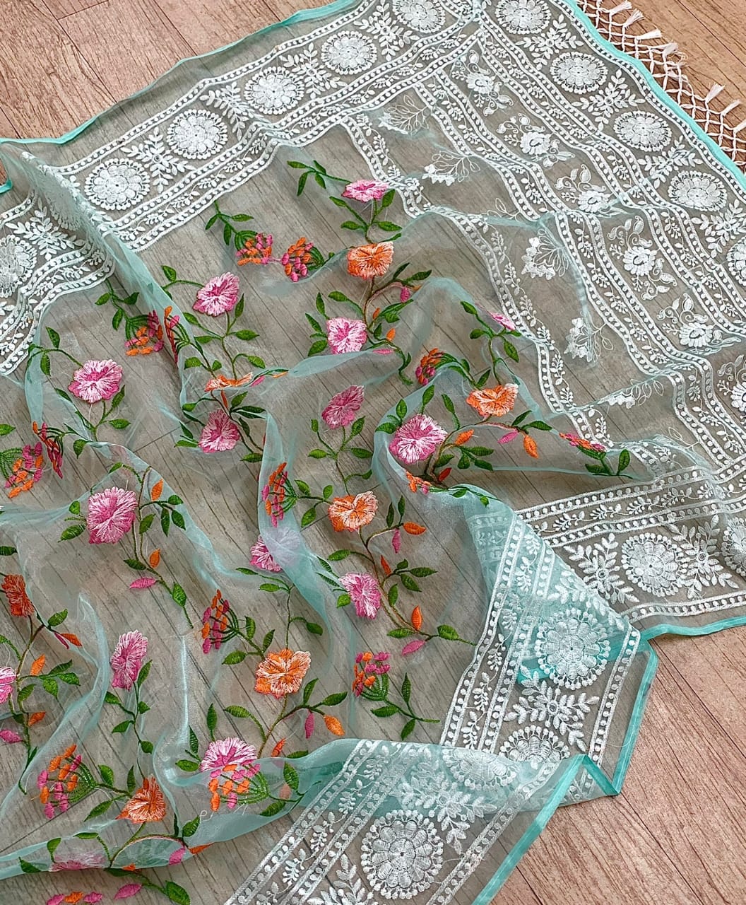 Pure organza saree with beautiful embroidery