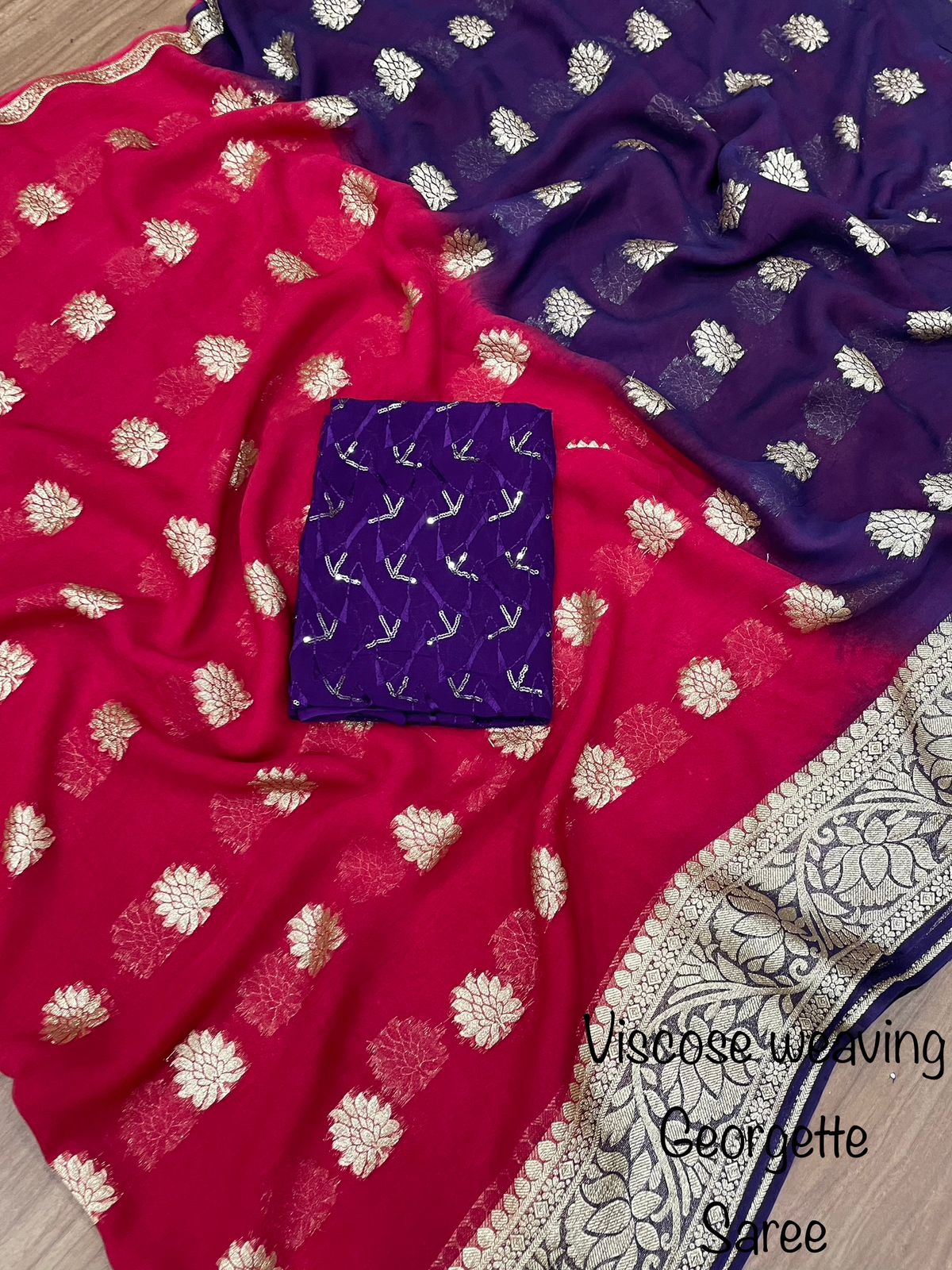 Soft Viscose weaving pure Georgette saree with zari self weaving