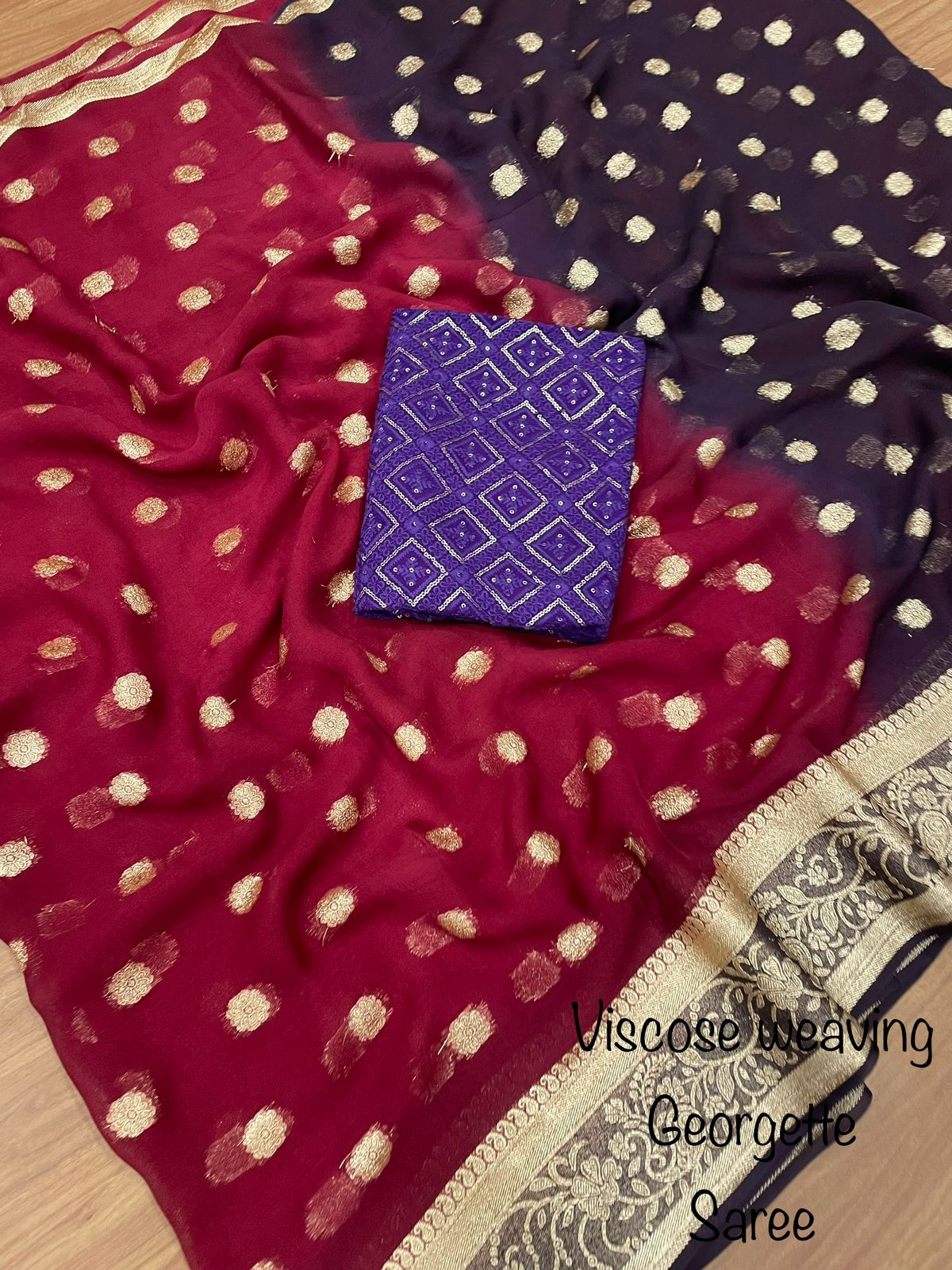 Soft Viscose weaving pure Georgette saree with zari self weaving