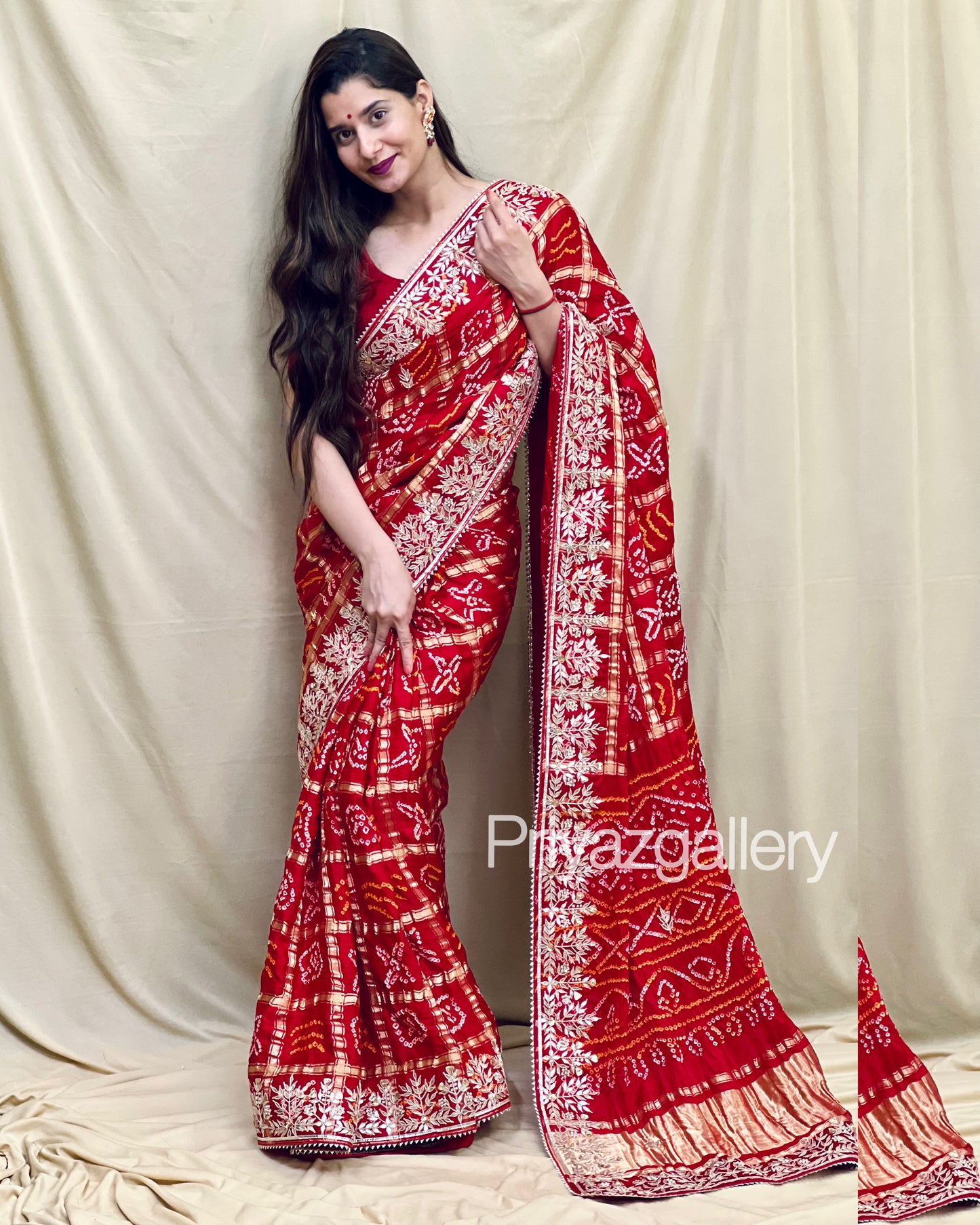 Pure Gaji Silk Bandhani Ghatchola Gotapatti Saree