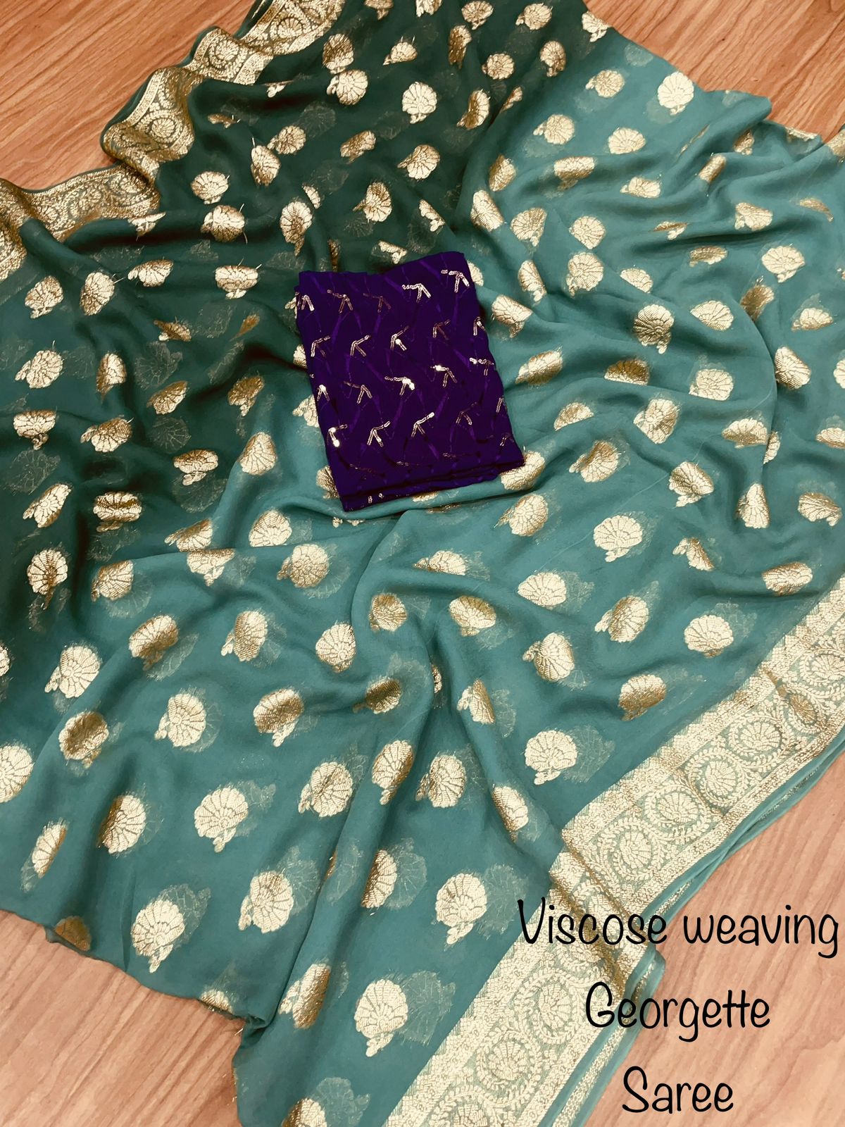 Soft Viscose weaving pure Georgette saree with zari self weaving