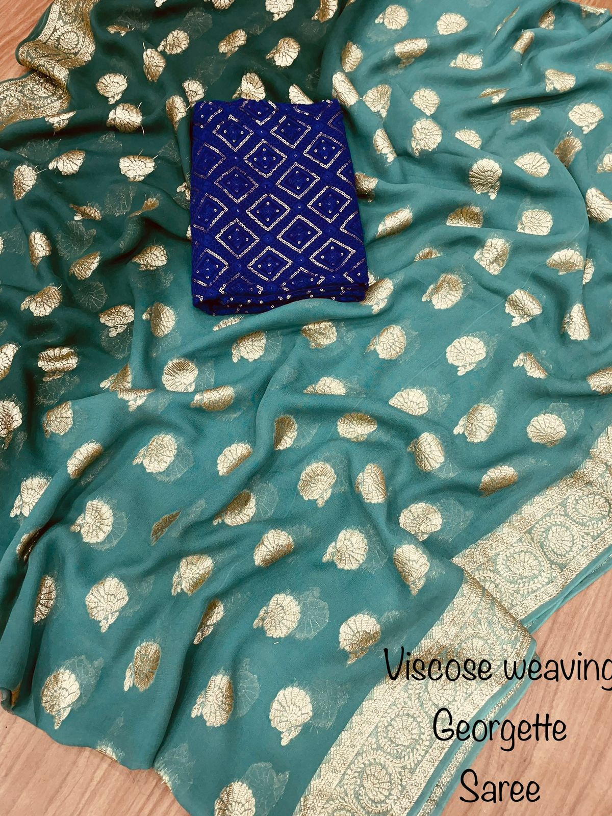 Soft Viscose weaving pure Georgette saree with zari self weaving