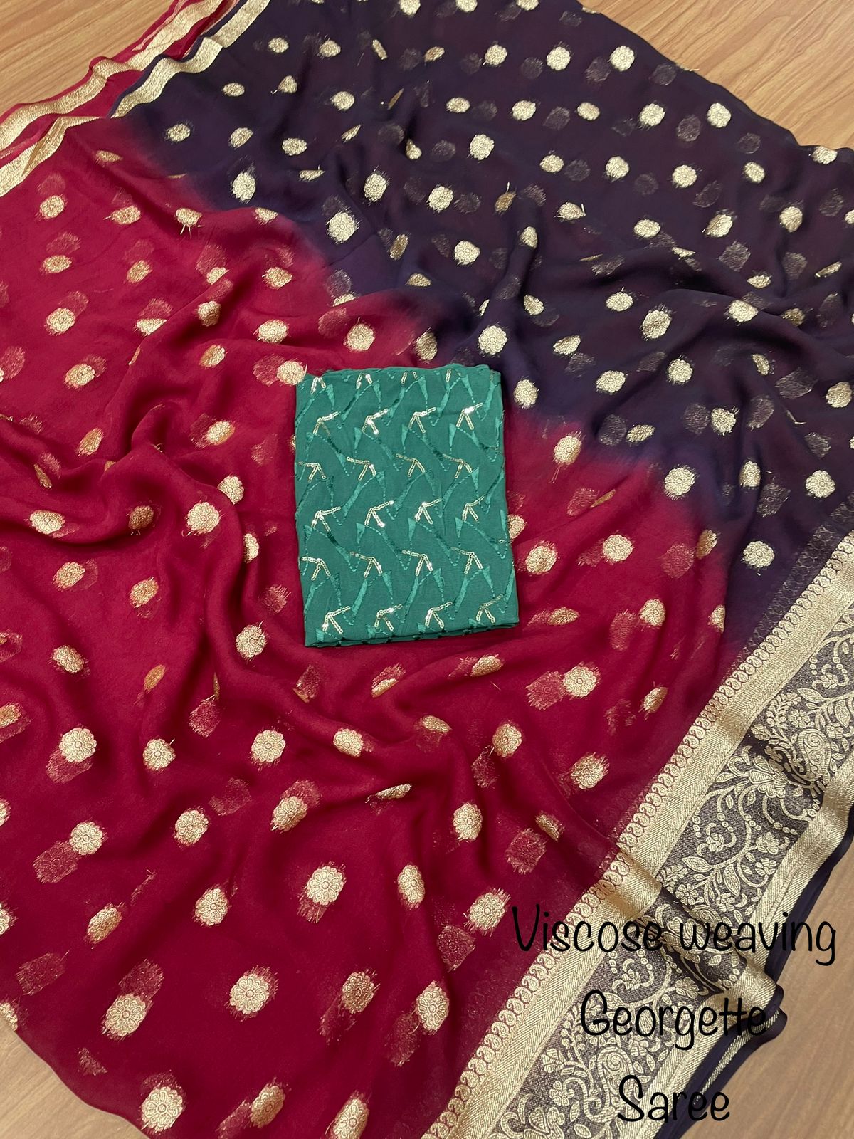 Soft Viscose weaving pure Georgette saree with zari self weaving