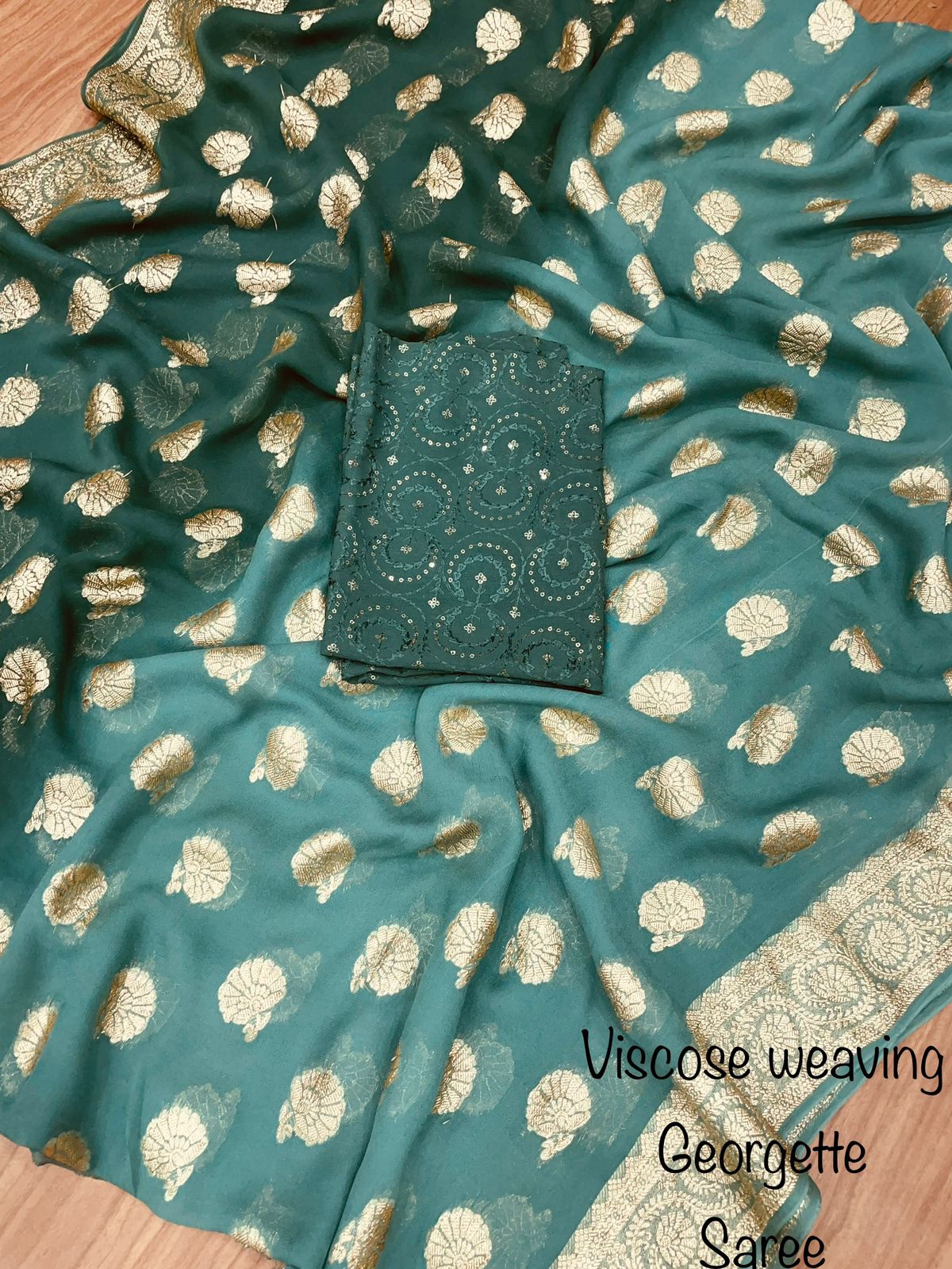Soft Viscose weaving pure Georgette saree with zari self weaving