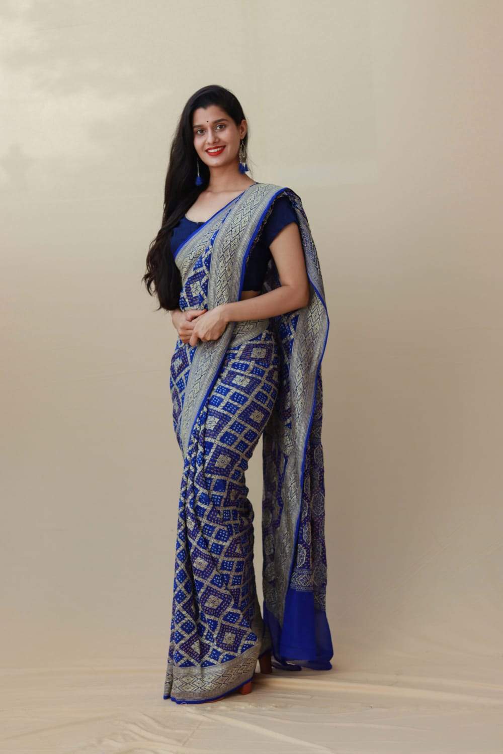 Pure Banarasi Upada georgette Resham Zari saree Blue - KcPc Bandhani