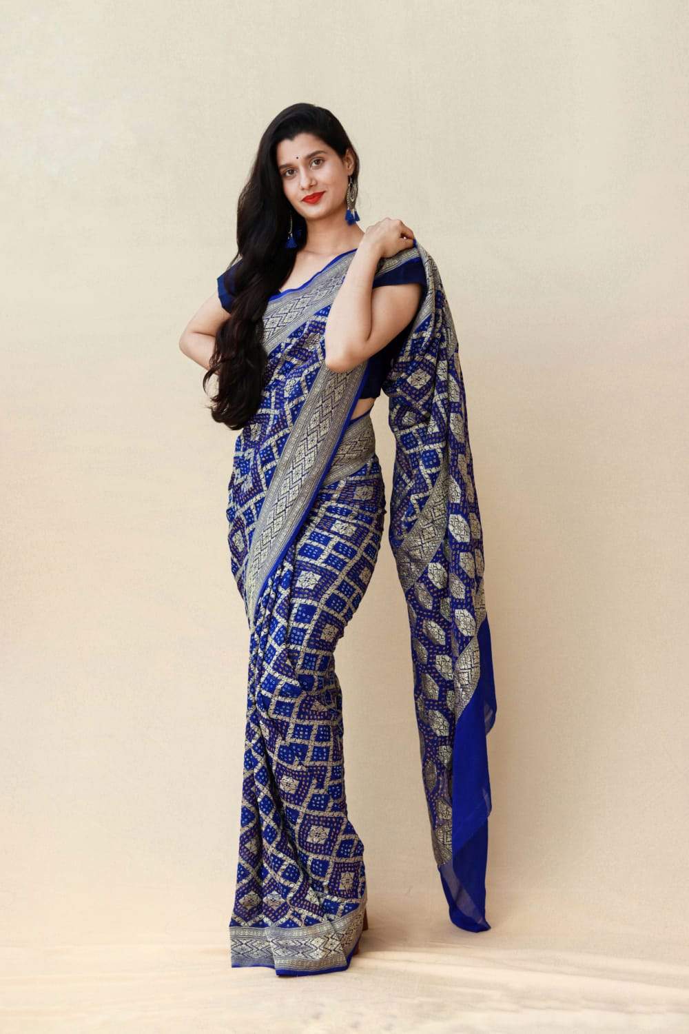 Pure Banarasi Upada georgette Resham Zari saree Blue - KcPc Bandhani