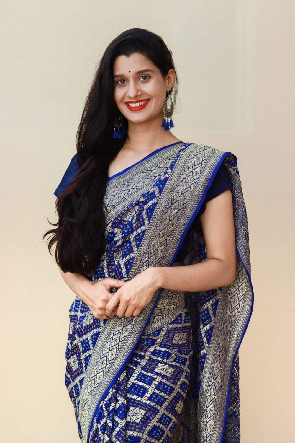 Pure Banarasi Upada georgette Resham Zari saree Blue - KcPc Bandhani