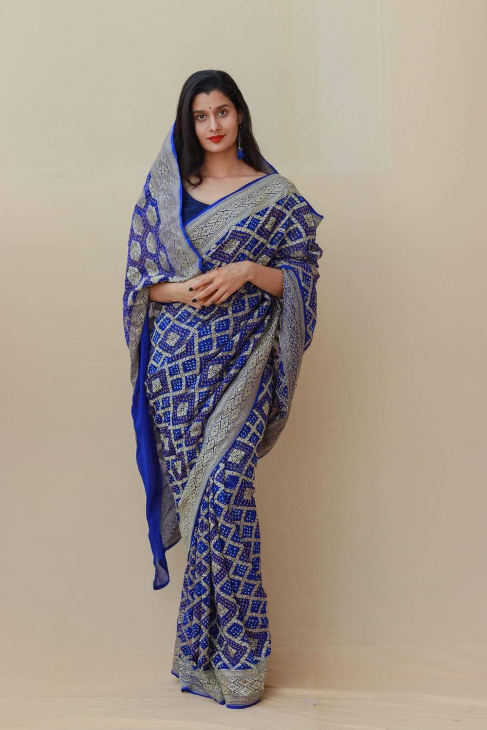Pure Banarasi Upada georgette Resham Zari saree Blue - KcPc Bandhani