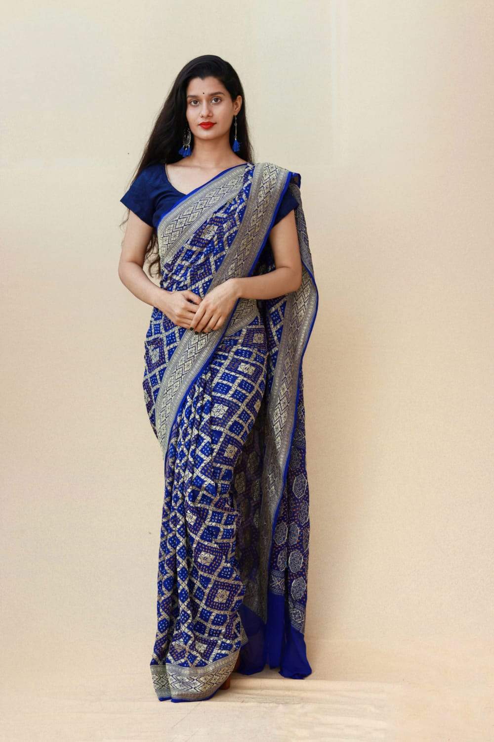 Pure Banarasi Upada georgette Resham Zari saree Blue - KcPc Bandhani